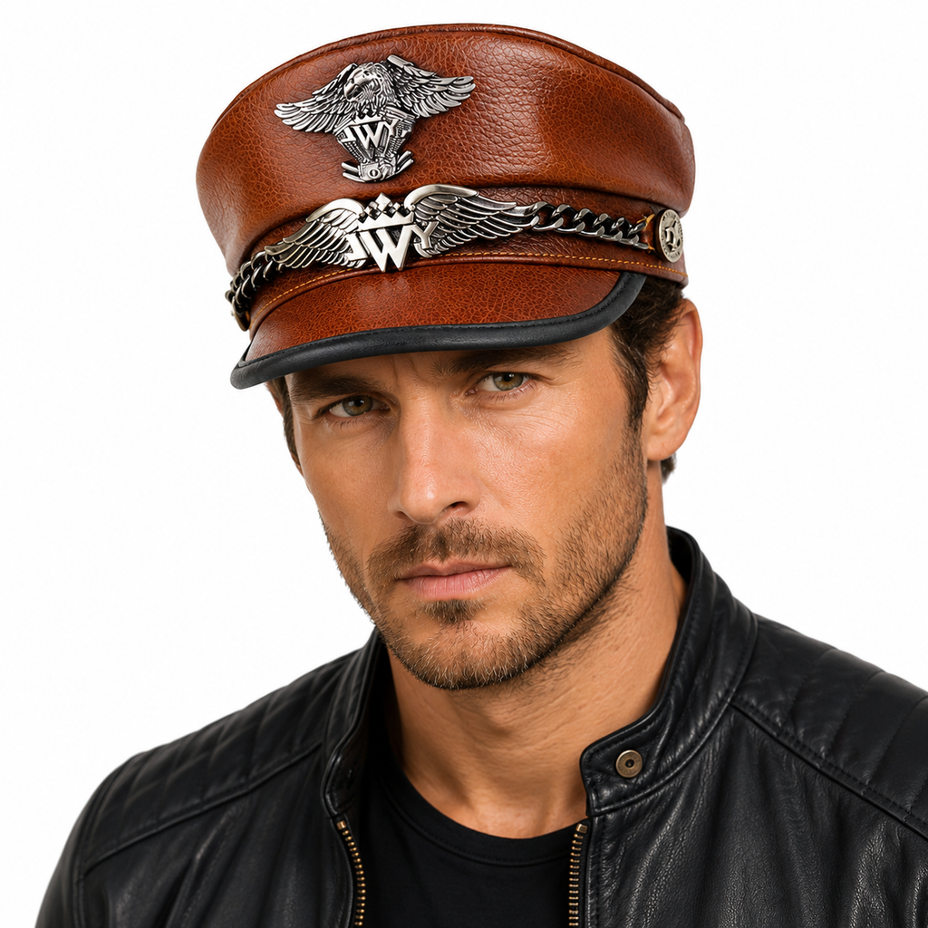 Motorcycle Hat Leather for Men Eagle Style
