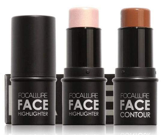 Focallure face highlighter and contour sticks on a white background