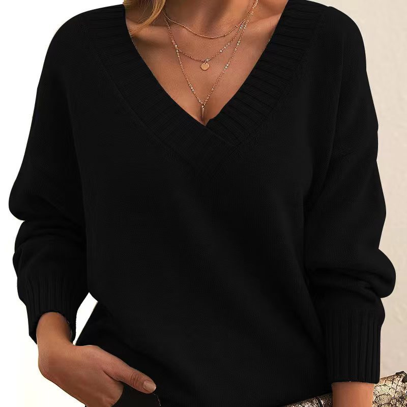 Women’s V-Neck Sweater   Cozy Loose Knit for Autumn & Winter