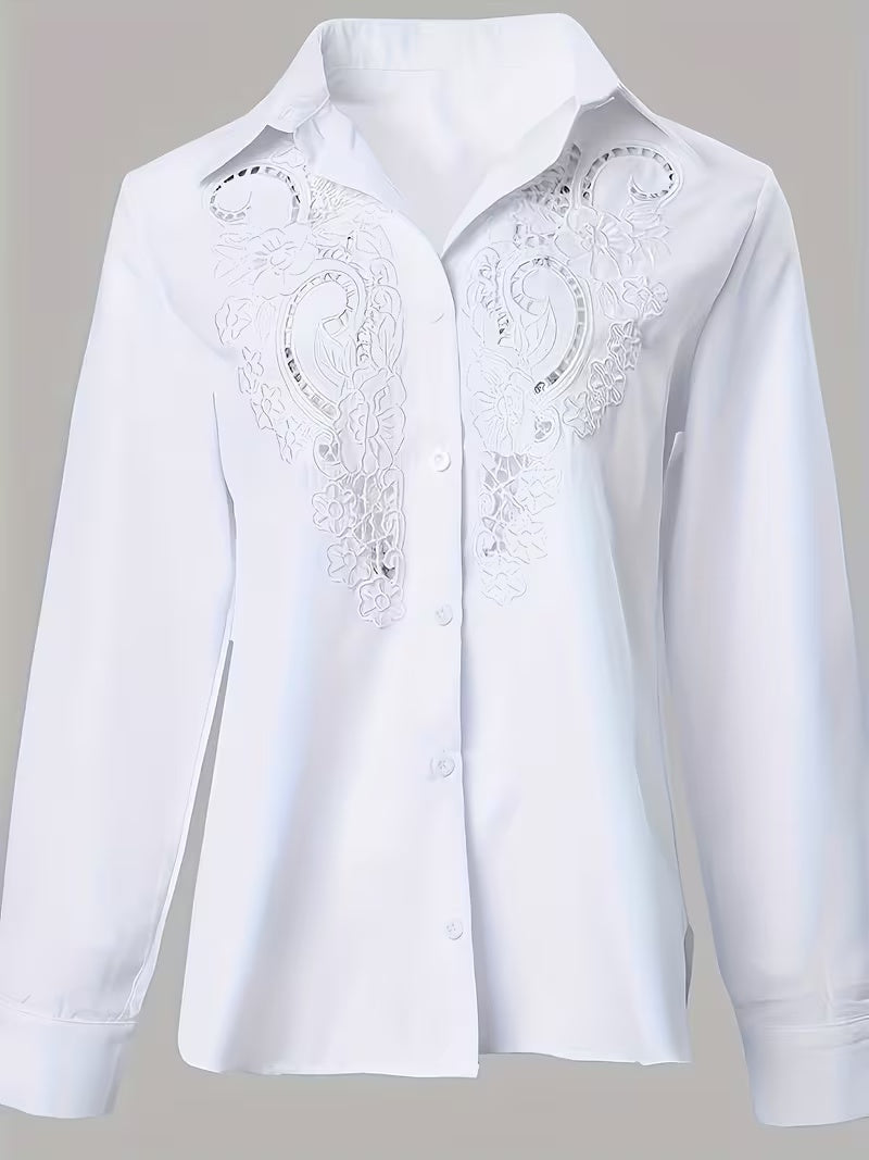 Women plus size embroidered casual shirt with elegant sleeves, clean finish and easy styling for wardrobe looks every day now