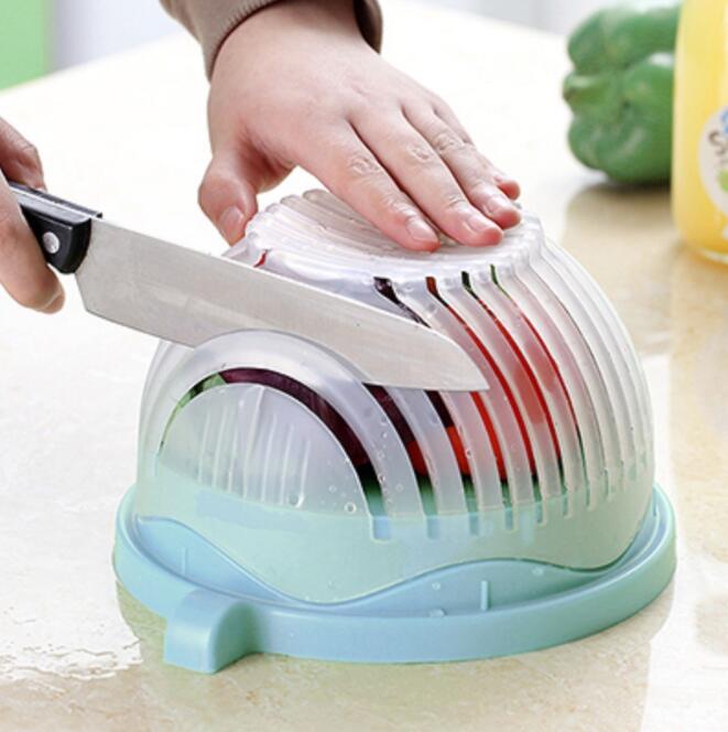 Salad cutter bowl drain basket function rinsing lettuce under running water
