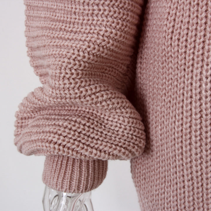 Knitted Sweater Dress for Women with Lantern Sleeves