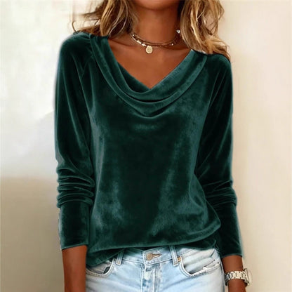 Velvet Long Sleeve Blouse Elegant Loose Fall Top Women's