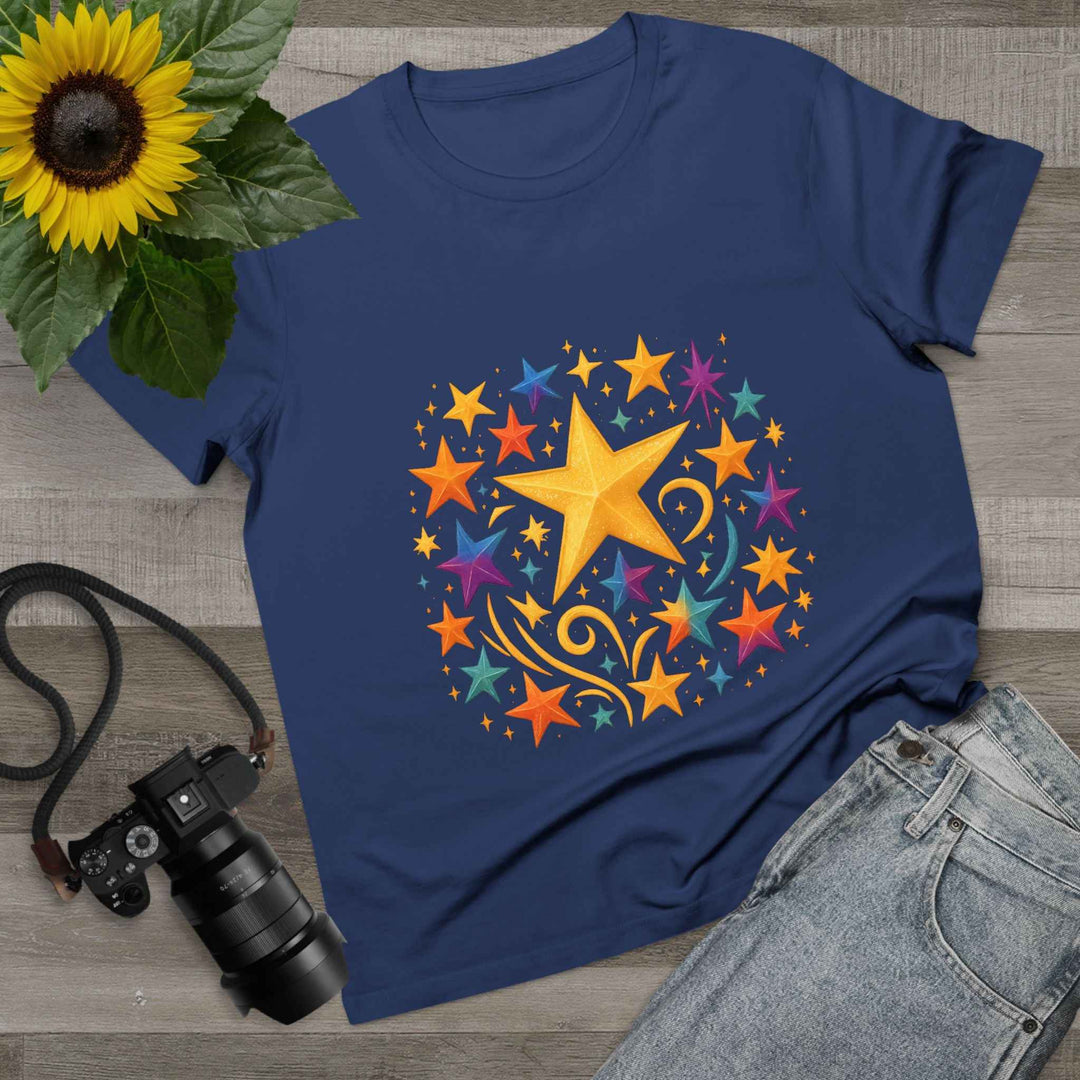 Women’s Vibrant Star Tee-100% Cotton Star Print T-Shirt
