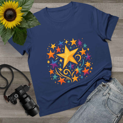 Women’s Vibrant Star Tee-100% Cotton Star Print T-Shirt