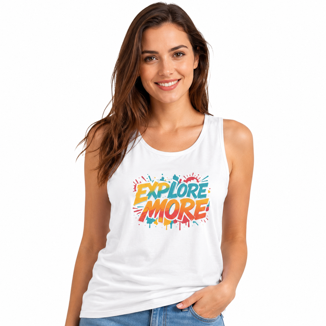 Heavy cotton graphic tank with smooth texture and structured summer fit