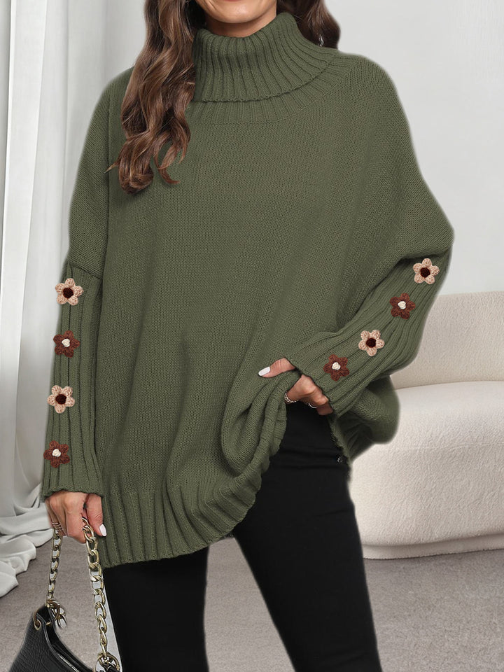 Turn-down collar knit sweater for women with high neck and loose-weave styling for layered outfits in clear product view now.