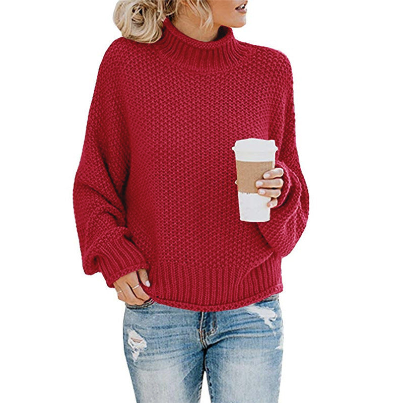 Solid Turtleneck Pullover Sweater – Cozy Winter Knit