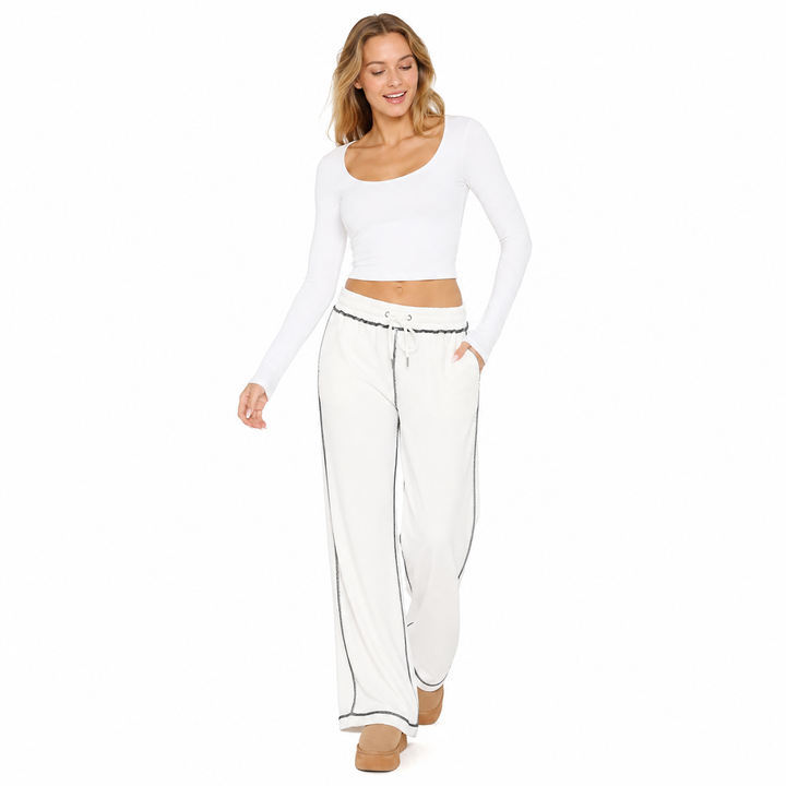 High waist cotton wide leg sweatpants for women with loose-fit styling, micro elasticity, and easy silhouette for daily wear.