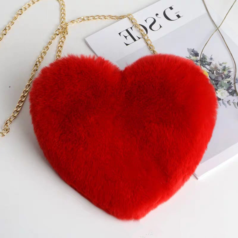 heart shaped plush purse red bag with zipper closure