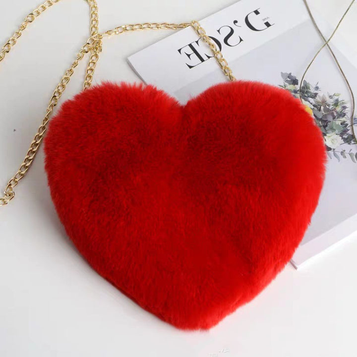 heart shaped plush purse red bag with zipper closure