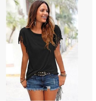 plus size tassel t shirt lightweight summer clothing fashion detail