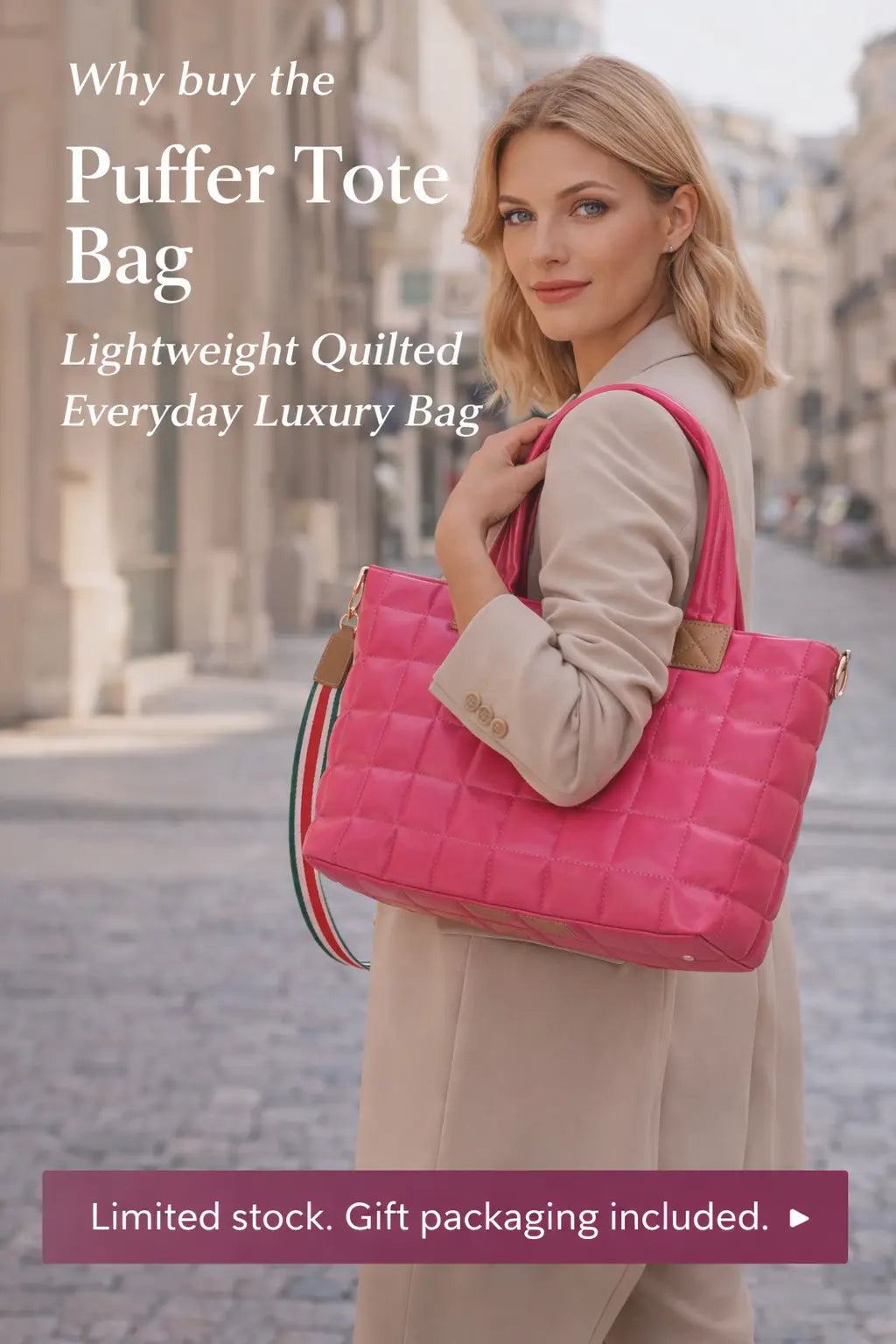 lightweight padded bag rose side profile structured silhouette