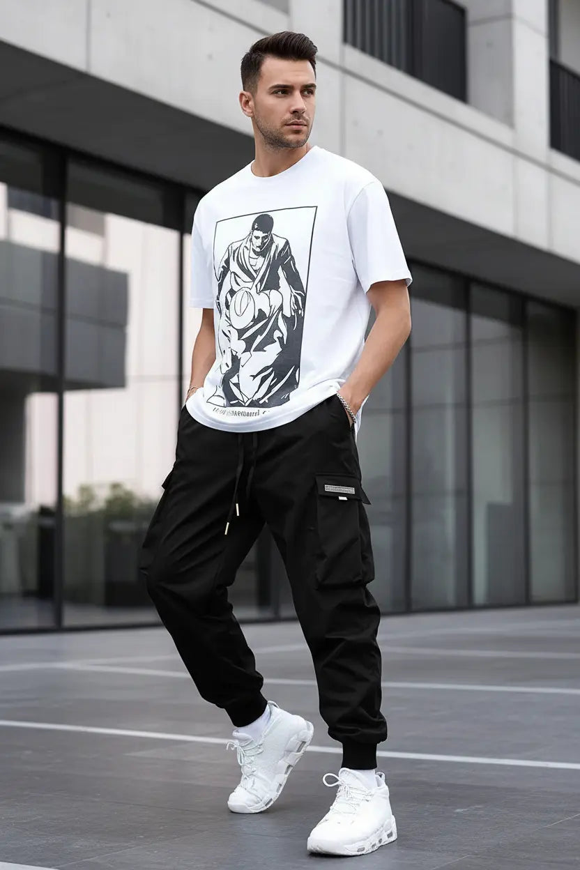 men hip hop cargo pants polyester fabric texture close detail