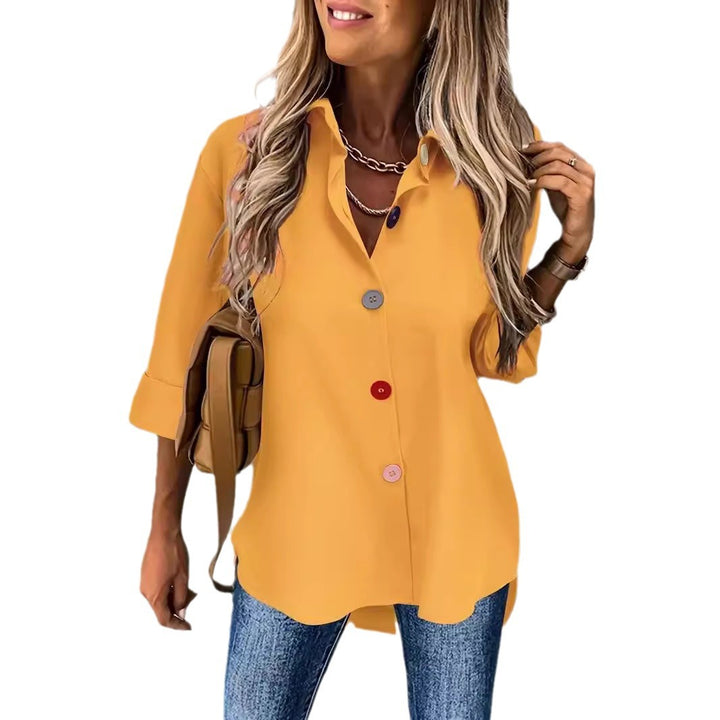 yellow button shirt women casual