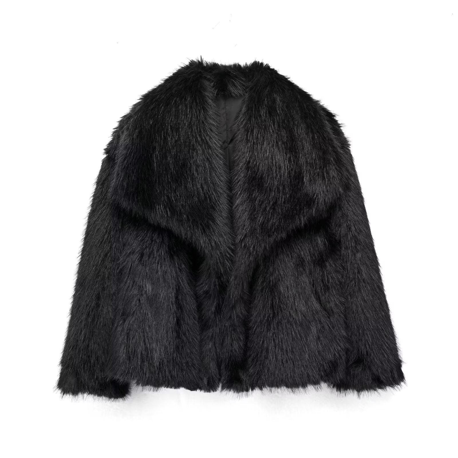 Winter Plush Coat for Women Fluffy Lapel Warm Jacket XS–L