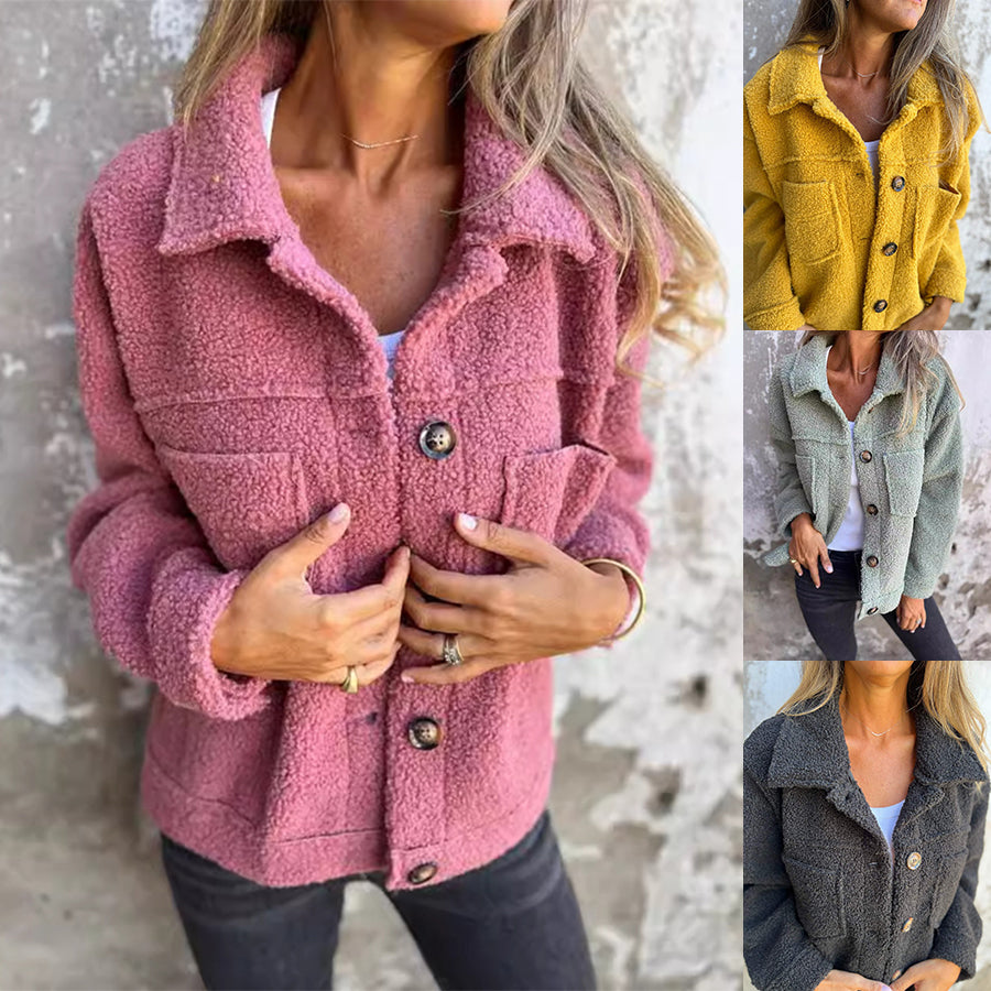 womens lamb wool coat winter jacket soft fleece cropped fit
