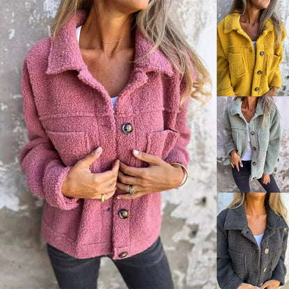 womens lamb wool coat winter jacket soft fleece cropped fit
