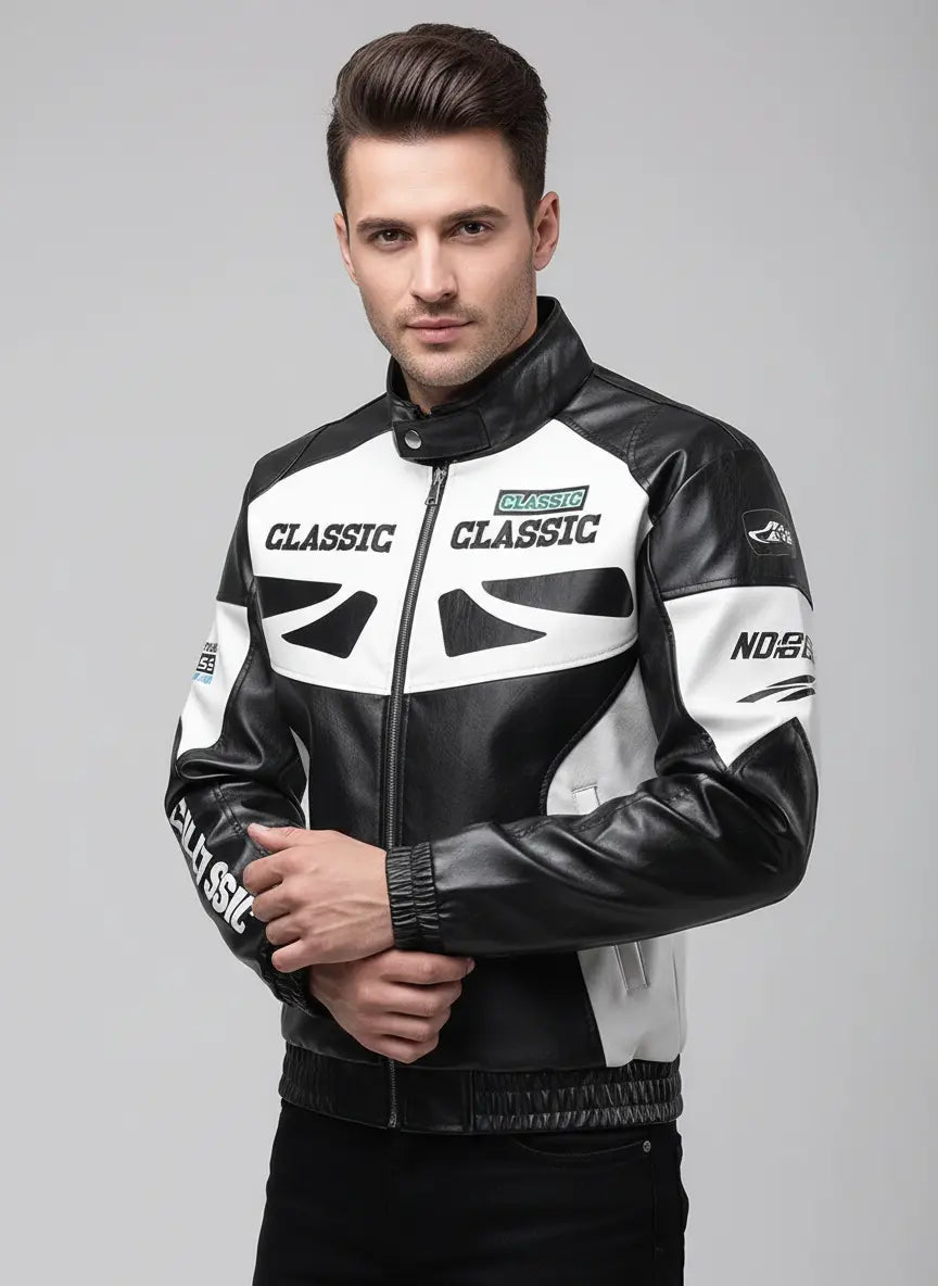Men's Plus Size Leather Jacket - Moto Fit
