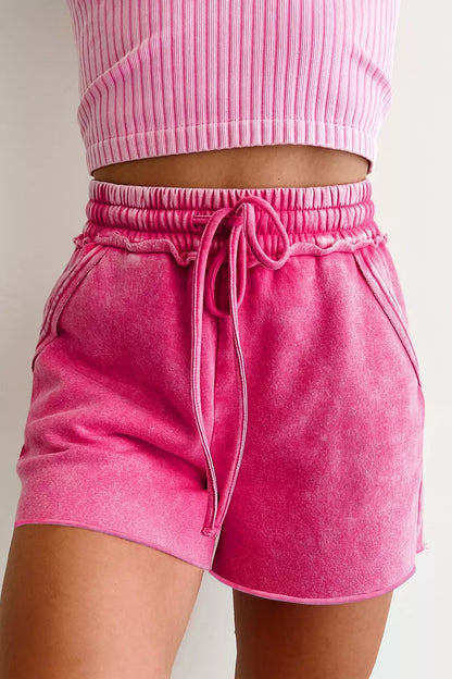 women's drawstring shorts detail of cotton weave soft touch fabric for lounge set and off-duty looks
