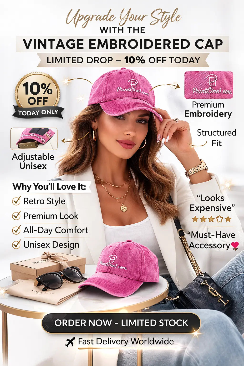 vintage embroidered cap adjustable back unisex fit close detail