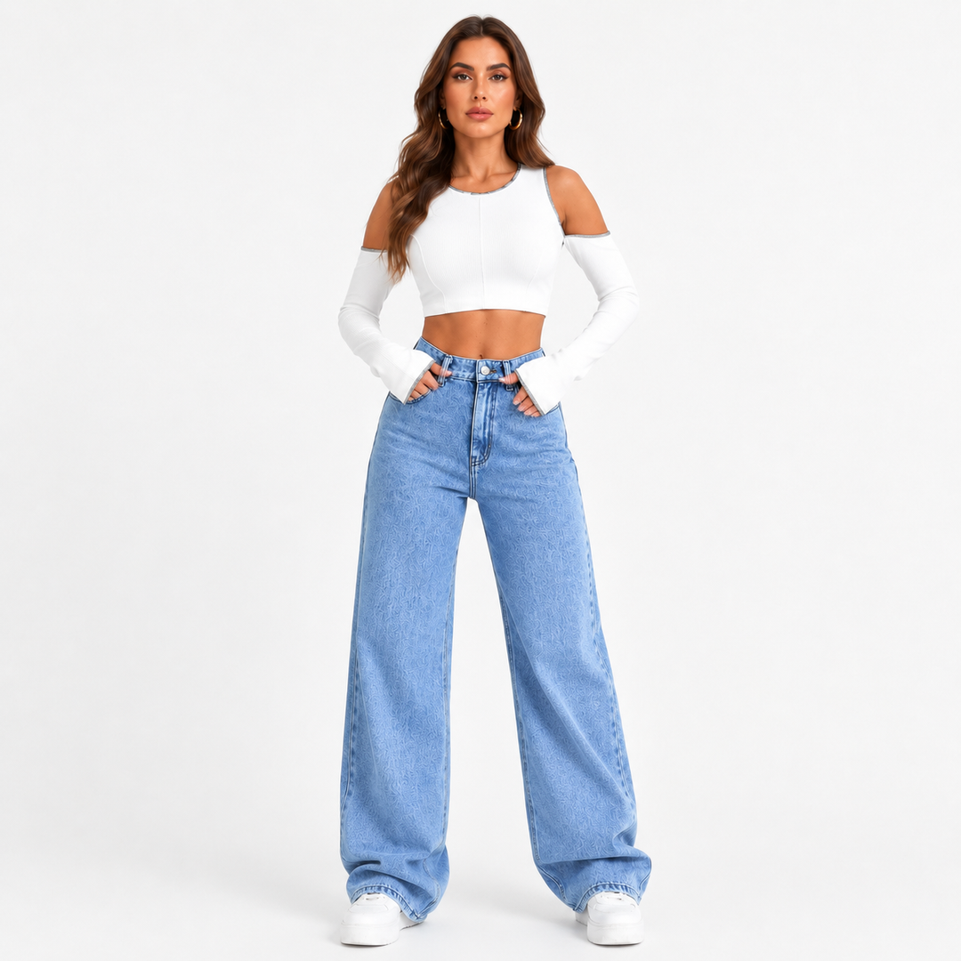Wide leg denim pants for women with high waisted fit, no stretch structure and versatile casual outfit appeal every day style
