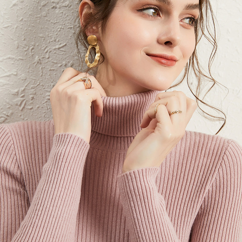 Viscose Slim Fit Turtleneck Sweater for Women Thick Knit