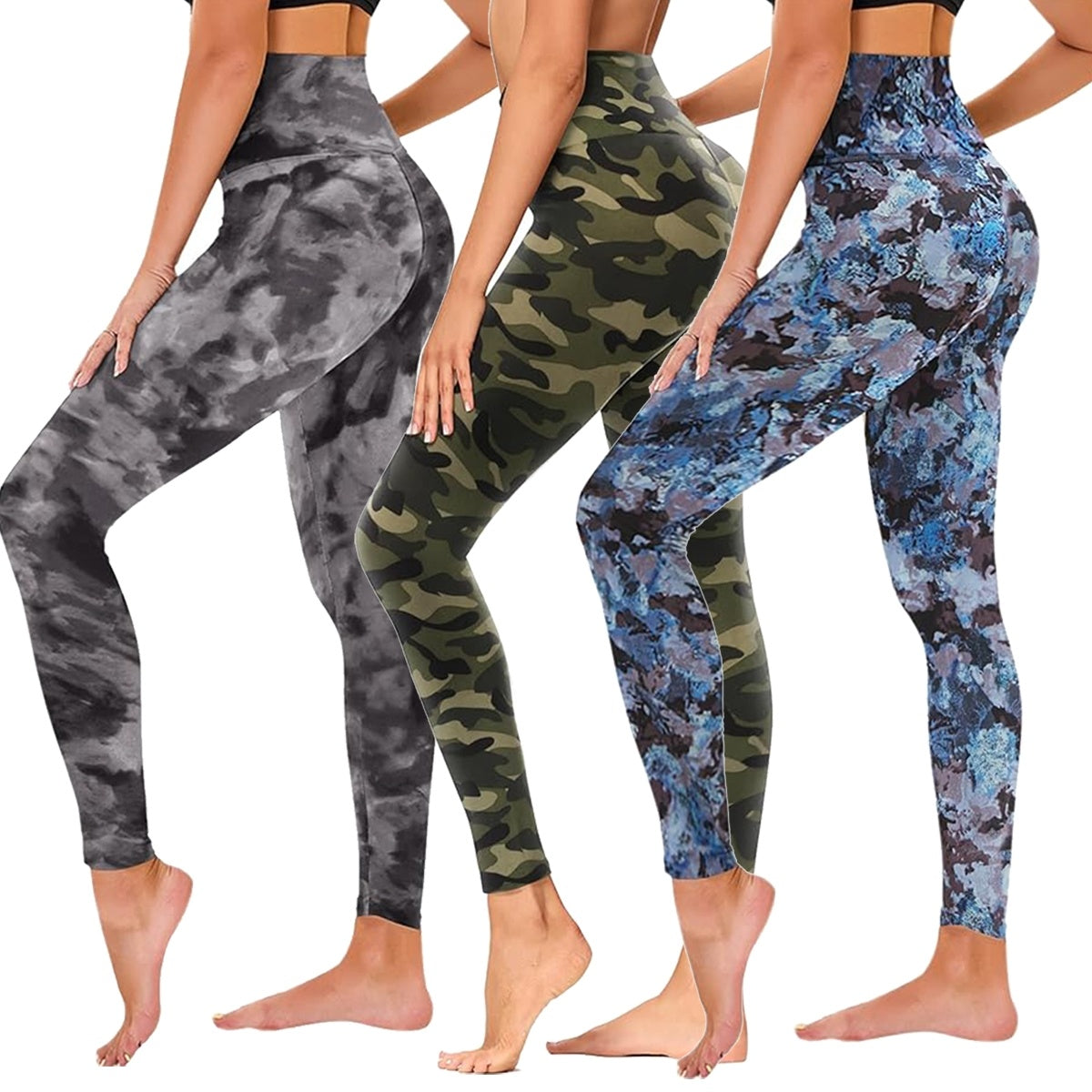 Cropped High-Rise Printed Leggings – 3 Pack for Women