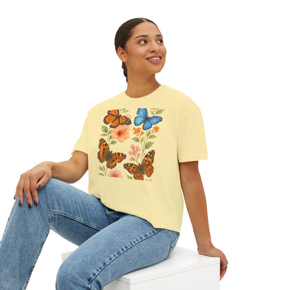 Butterfly Floral Women’s Boxy Tee – Vintage Style