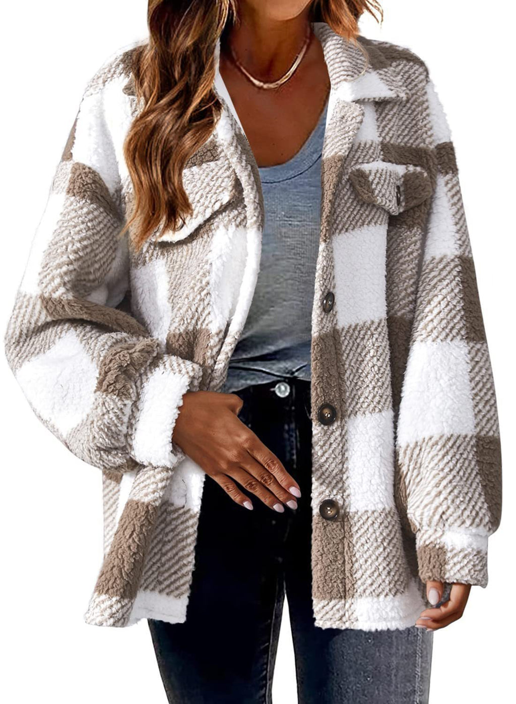 Women's Striped Button Plush Coat – Loose Fit