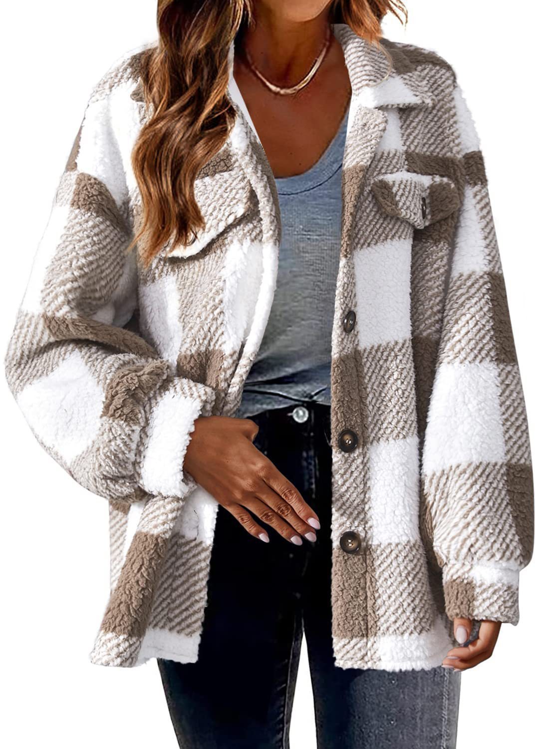 Women's Striped Button Plush Coat – Loose Fit