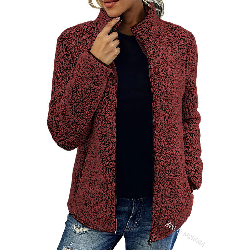 Women’s Bubble Velvet Zip Sweatshirt –Warm Stand Collar