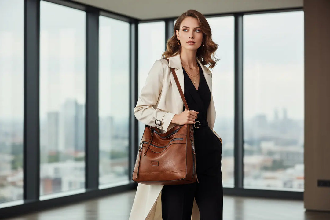 women's tote bag interior view showing spacious main compartment, everyday crossbody bag for wallet, phone, notebook
