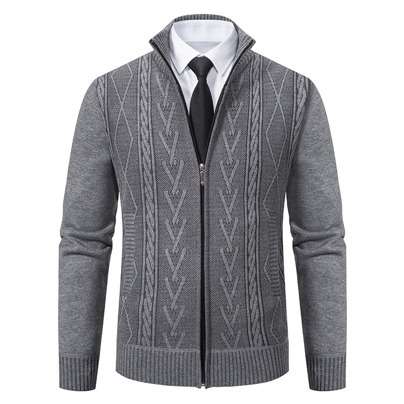 Men's stand collar cardigan - Jacquard knit, zip-up fit