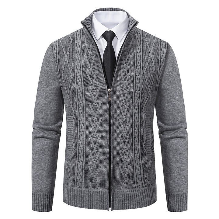Men's stand collar cardigan - Jacquard knit, zip-up fit