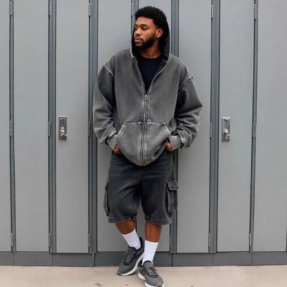 men warm tracksuit set loose fit cotton casual outfit
