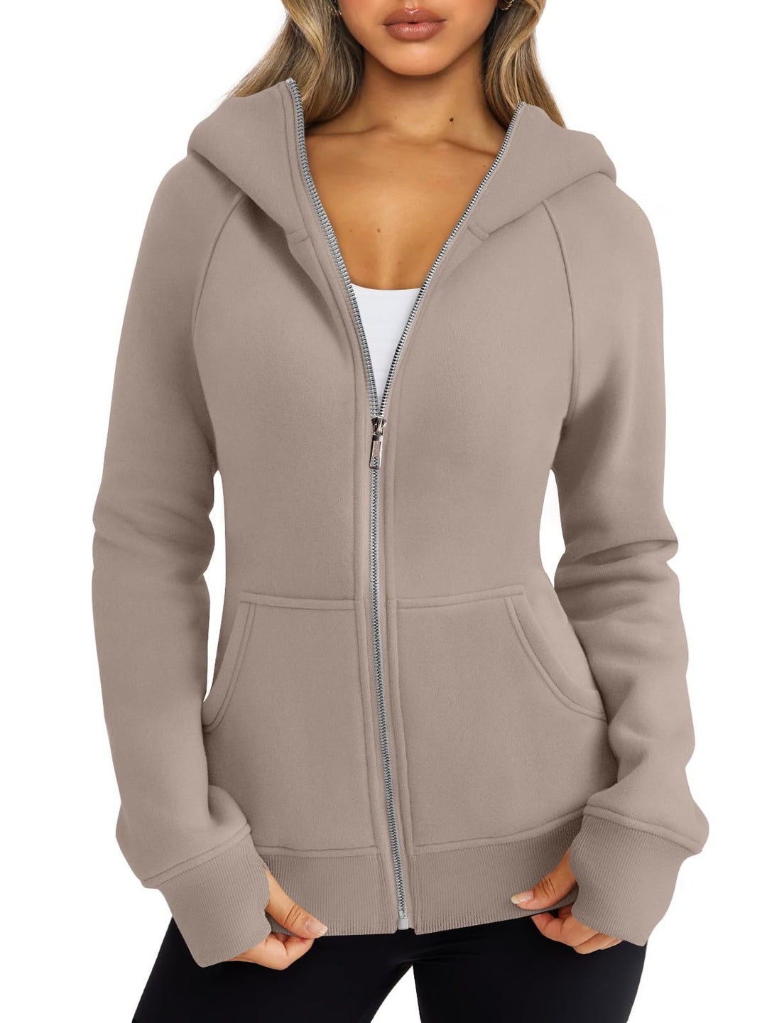 Women Fleece Zip Hoodie Warm Casual Loose Fit Style