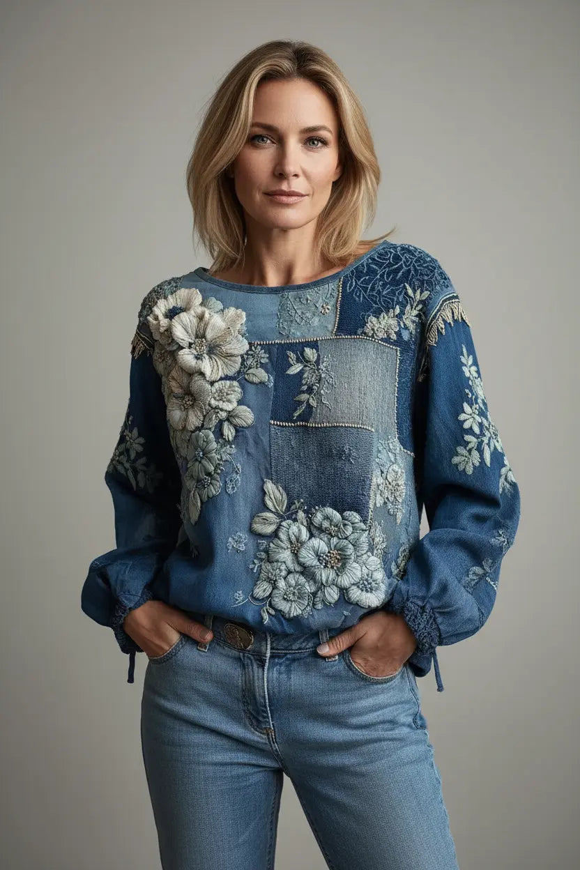 women retro bohemian top slim fit side profile styling