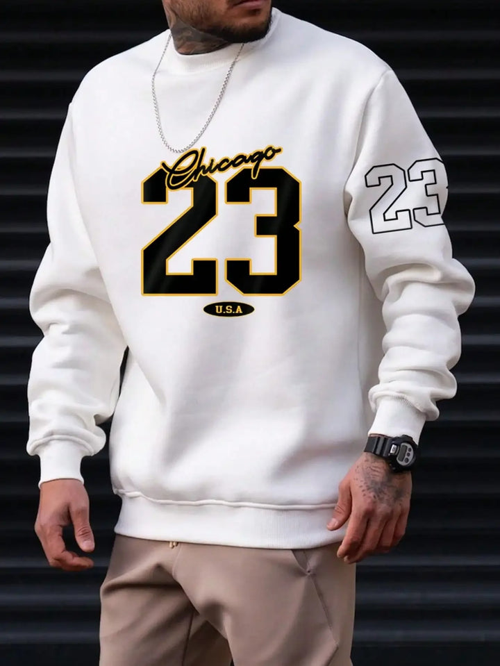 Men Fleece Sweatsuit Set Printed Casual Style Daily Fit