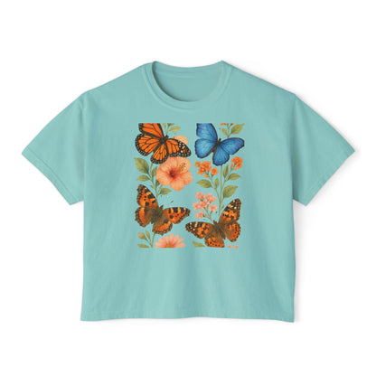 Butterfly Floral Women’s Boxy Tee – Vintage Style