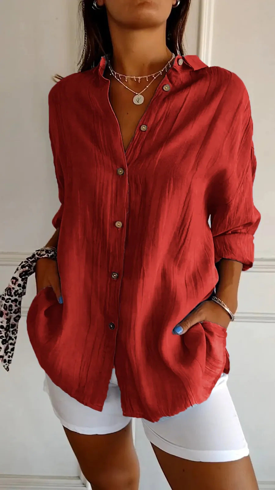 Women's Pleated Long Sleeve Shirt - Polished Loose Fit
