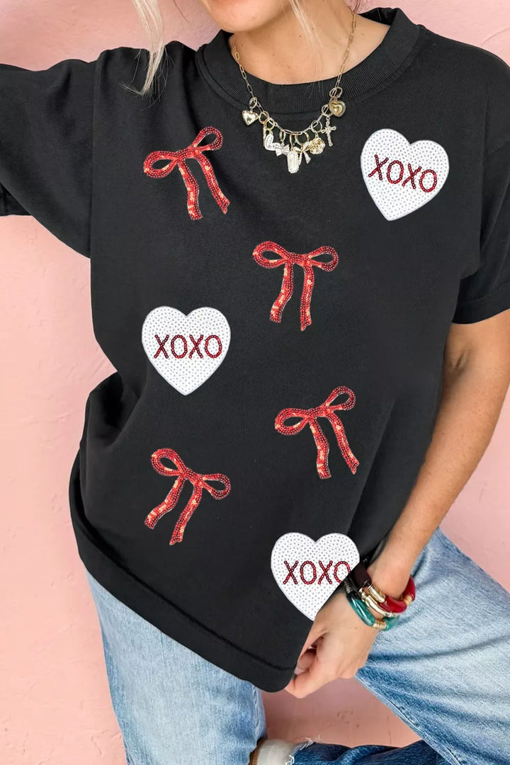 loose fit sequin heart t-shirt for women polyester cotton blend valentine&