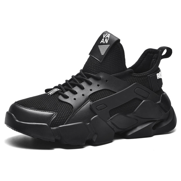 Black sneakers with brand logo on a white background