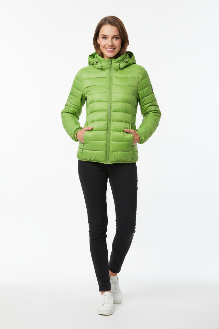 women lightweight down jacket hood detail casual city wear