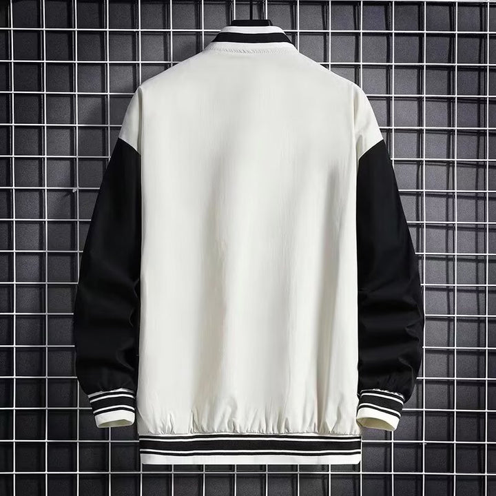 men's baseball jacket creamy-white version minimal street aesthetic