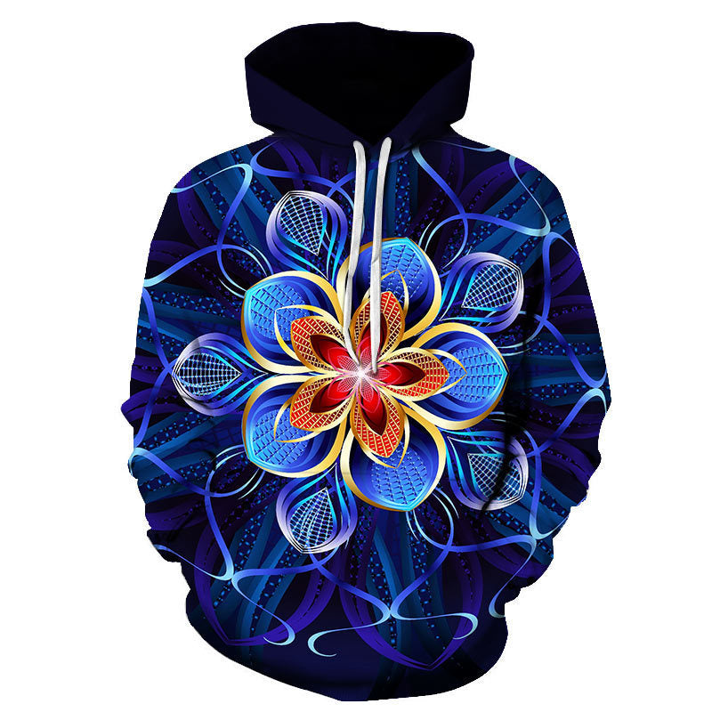 Rose Hoodie with Floral Print and Loose Fit Long Sleeve
