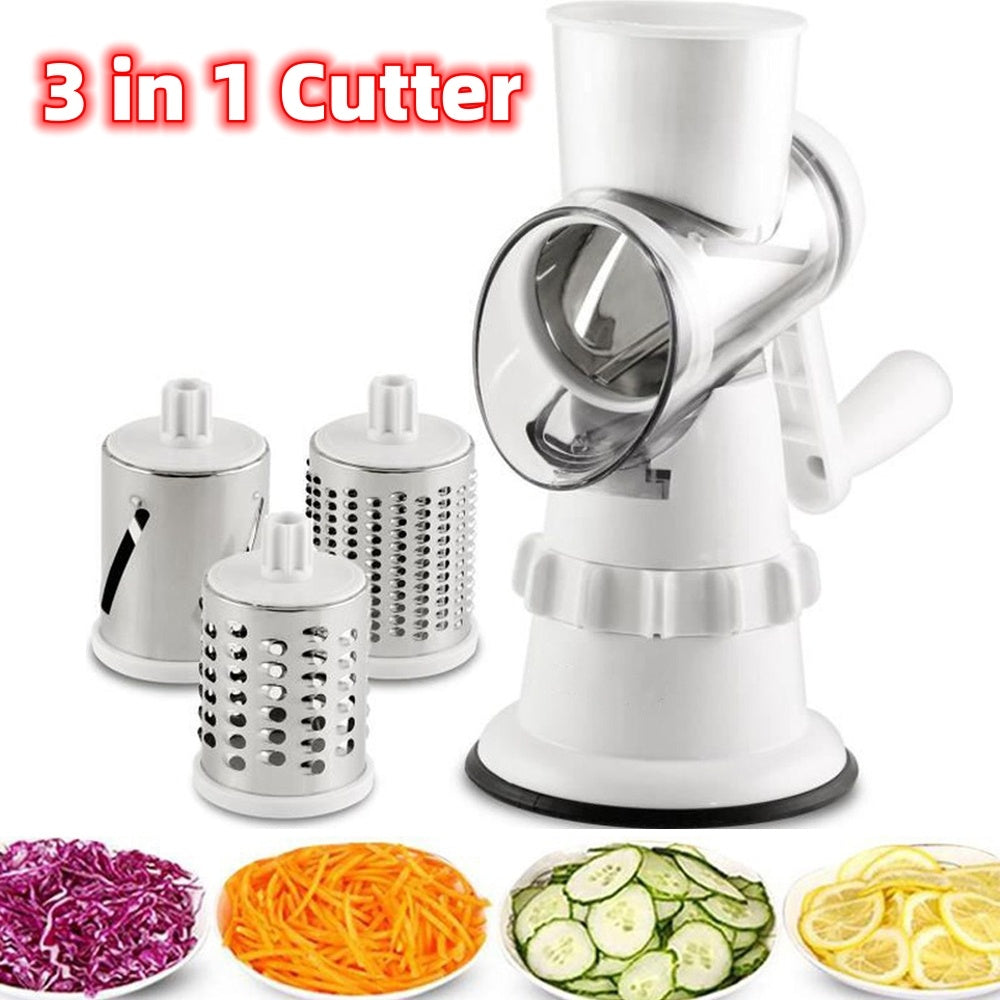 3 in 1 Vegetable Slicer – Three stainless steel drums included