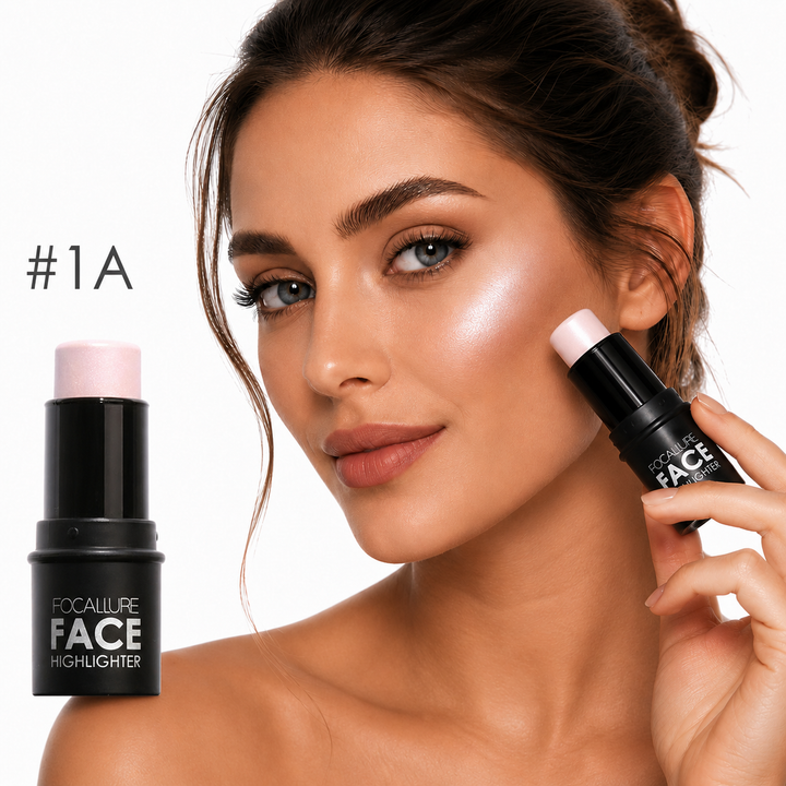 Face contour stick duo with highlighter and contour shade in compact black tubes for targeted daily makeup application makeup