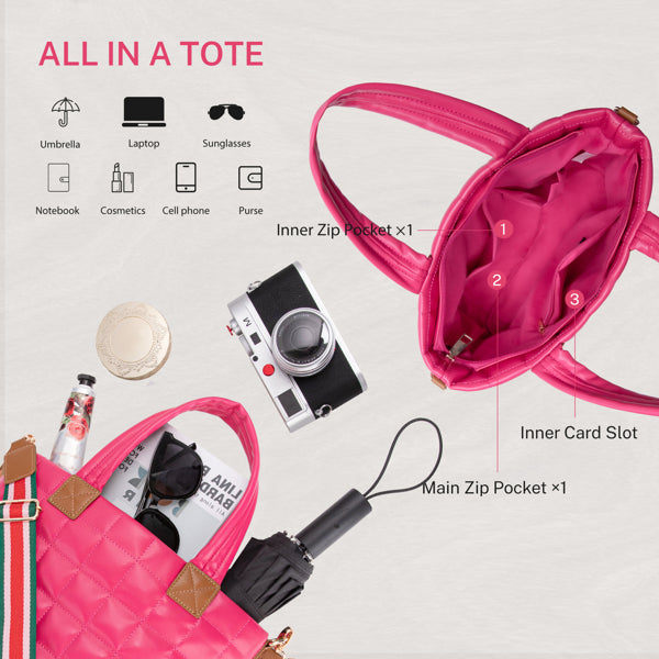 quilted tote bag rose soft handles comfortable carry