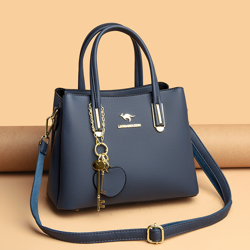 Blue lychee texture women's large capacity handbag